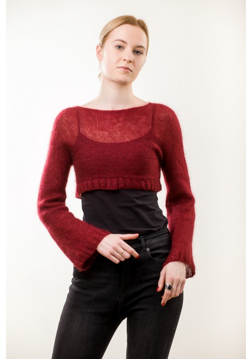 Rankomis megztas raudonos spalvos megztinis šalikas